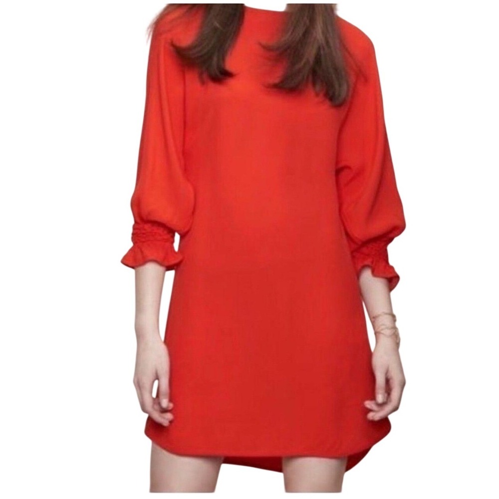 Maje Realiste Shift Dress Women 1 Small Orange Excellent Smocked‎ Ruffle Sleeve